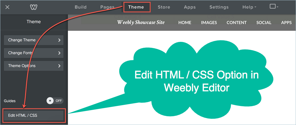 Weebly's HTML editing page